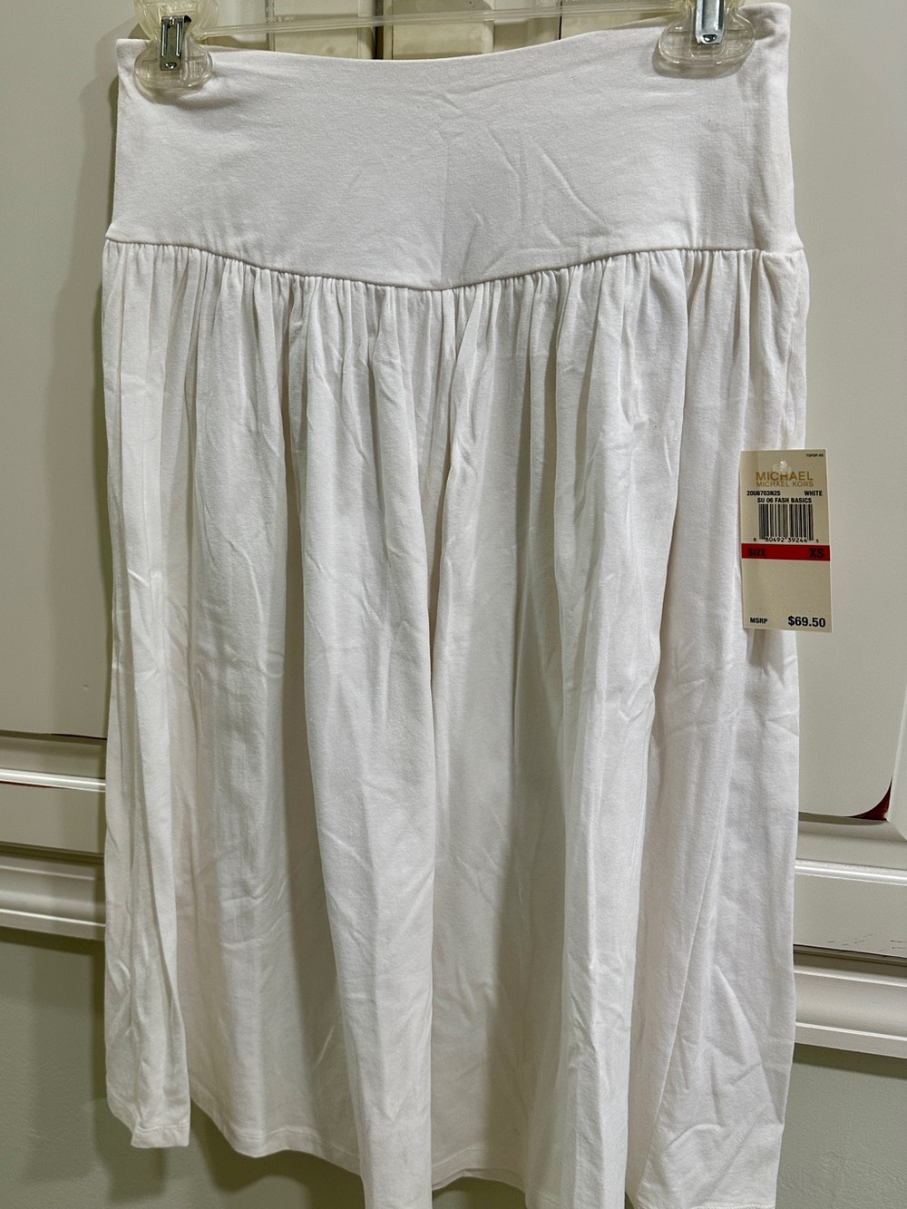 Michael Kors White Gathered Maxi Skirt with Stretch Waistband